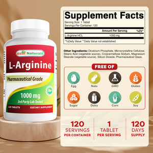 Best Naturals L-Arginine 1000mg 120 Tablets