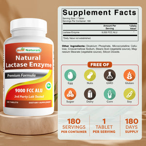 Best Naturals Natural Lactase Enzyme 9000 FCC ALU 180 Tablets