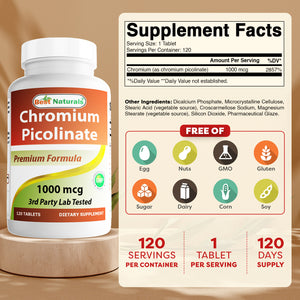 Best Naturals Chromium Picolinate 1000 mcg 120 Tablets