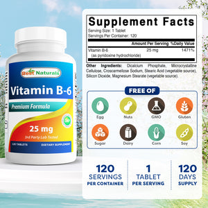 Best Naturals Vitamin B6 25mg 120 Tablets