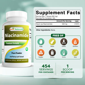 Best Naturals Niacinamide (Vitamin B3) Pure Powder 8 OZ