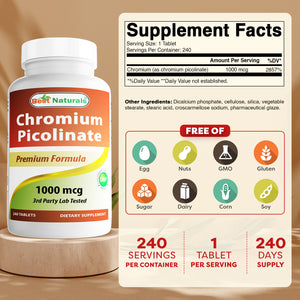 Best Naturals Chromium Picolinate 1000 mcg 240 Tablets