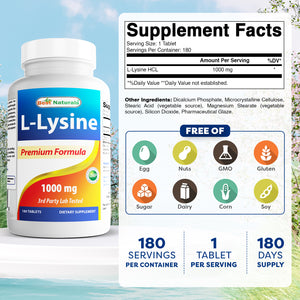 Best Naturals L-Lysine 1000 mg 180 Tablets