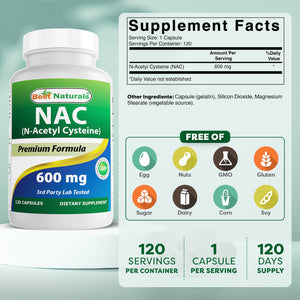 Best Naturals NAC (N-Acetyl L-Cysteine) 600 mg 120 Capsules