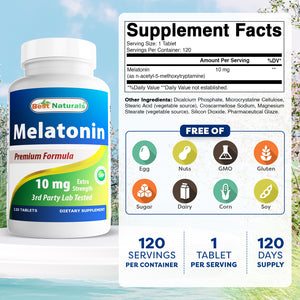 Best Naturals Melatonin 10 mg 120 Tablets | Drug-Free Nighttime Sleep Aid - Melatonin for Sleep and Relaxation