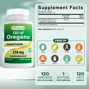 Best Naturals Oregano Oil 250 mg 120 Softgels