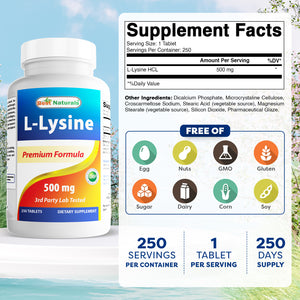 Best Naturals L-Lysine 500 mg 250 Tablets