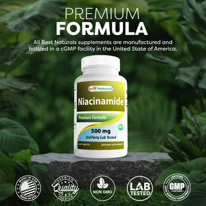 Best Naturals Niacinamide 500mg 240 Tablets (Suitable for Vegetarian) - Non-Flushing Form of Niacin (Vitamin B3)