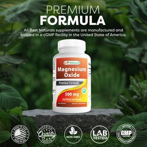 Best Naturals Magnesium Oxide 500mg 360 Tablets - 1 Year Supply - Magnesium for Immune Support, Muscle Recovery, Leg Cramps, Relaxation
