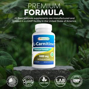 Best Naturals L-Carnitine Fumarate 1000mg per Tablet - 120 Count - Boosts Cellular Energy