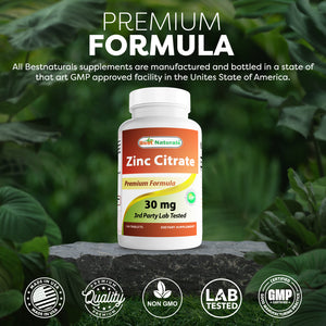 Best Naturals Zinc Citrate 30 mg - Immune Support - 120 Tablets