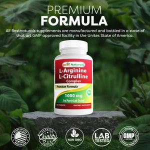 Best Naturals L-Arginine L-Citrulline Complex 1000 mg 120 Tablets