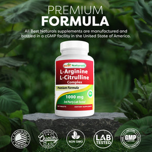 Best Naturals L-Arginine L-Citrulline Complex 1000 mg 120 Tablets