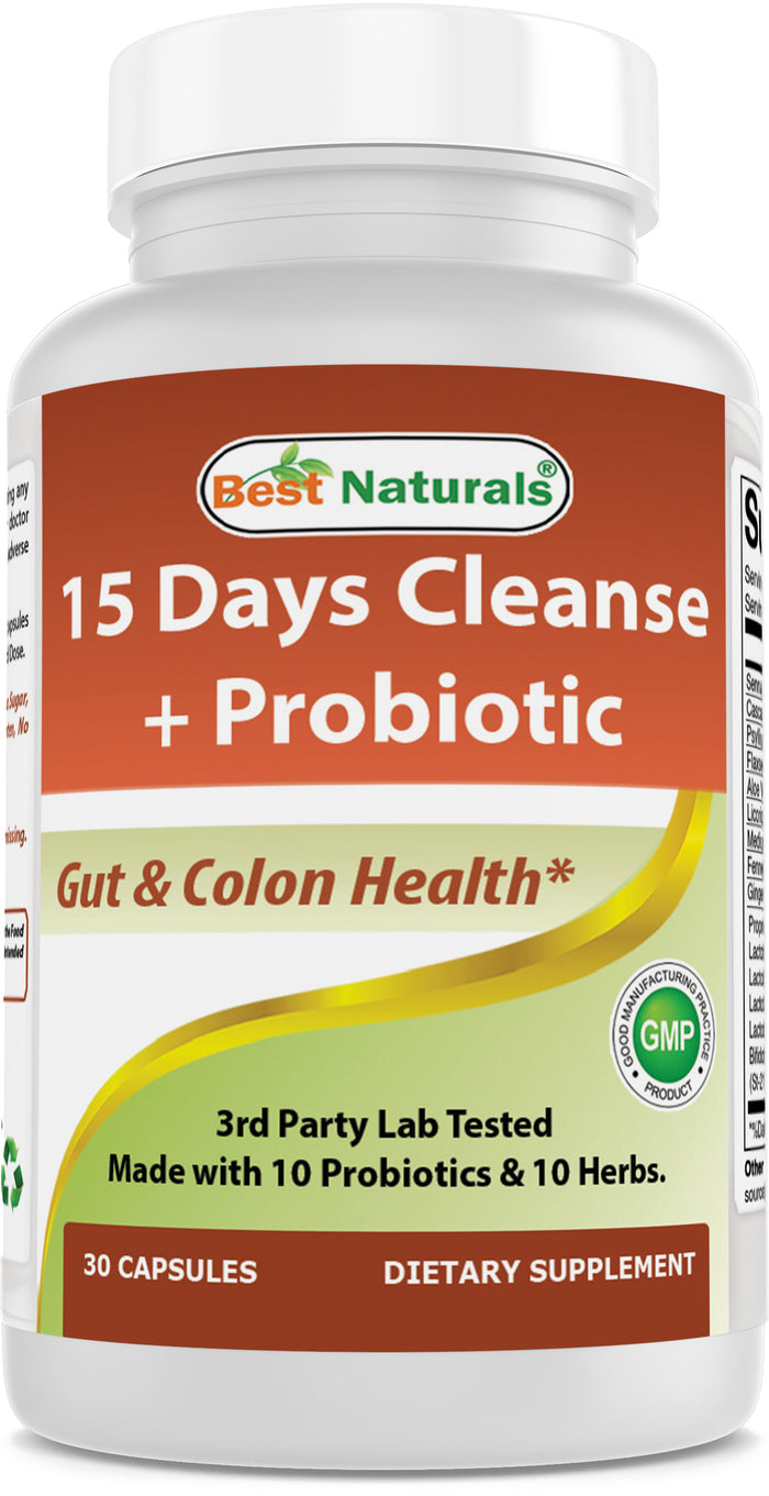 Best Naturals 15 Days Cleanse + Probiotics for Gut & Colon Health* for Women & Men with Senna, Cascara Sagrada & Psyllium Husk- 15 Days Supplies. Non-GMO & Gluten Free.