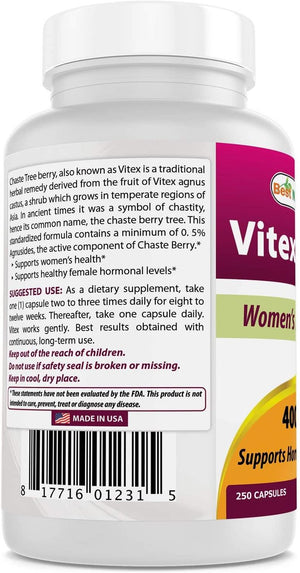 Best Naturals Vitex Chasteberry 400 mg 250 Capsules - shopbestnaturals.com
