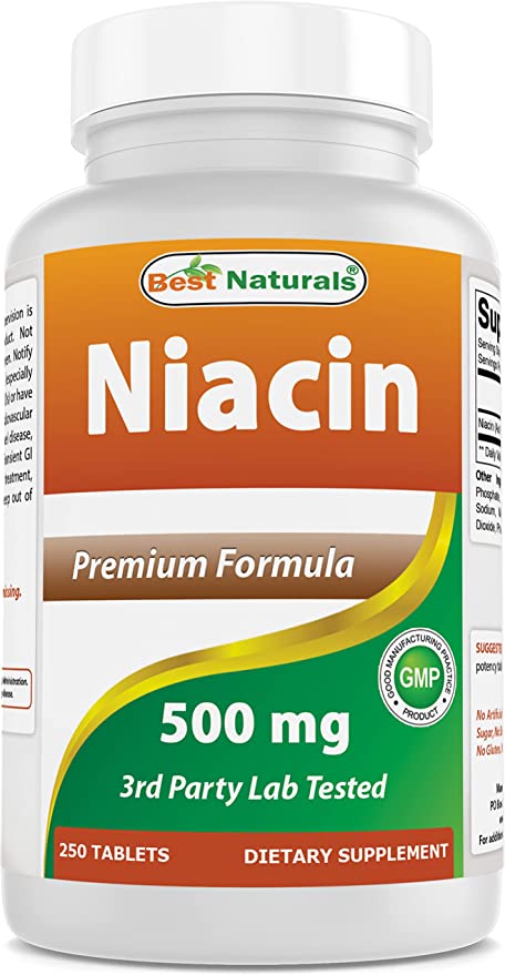 Best Naturals Niacin 500mg 250 Tablets with Flushing - Also Called Vitamin B3