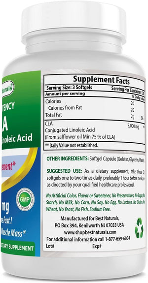 Best Naturals High Potency CLA, 1000 mg, 360 softgels - shopbestnaturals.com