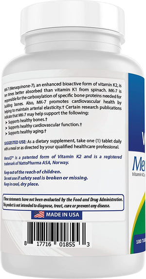 Best Naturals Vitamin K2 (MK7) with D3 Supplement Bone and Heart Health (5000 IU Vitamin D3 & 100 mcg Vitamin K2 MK7), 180 Tablets - shopbestnaturals.com