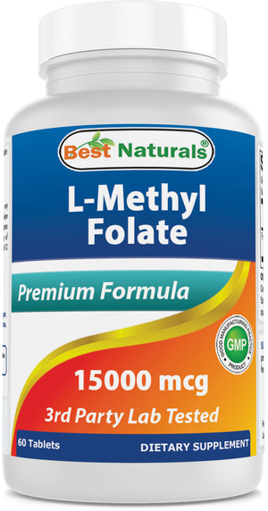 Best Naturals Methyl Folate 15000 mcg (15mg) (Most Bio-Available) 60 Tablets