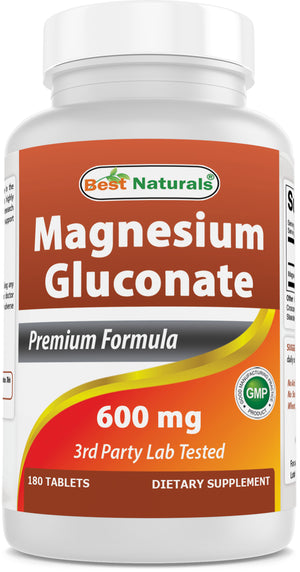 Best Naturals Magnesium Gluconate (35 mg Elemental Magnesium from 600mg of Magnesium Gluconate) 180 Tablets