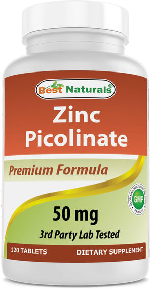 Best Naturals Zinc 50mg Supplements (as Zinc Picolinate) - Zinc Vitamins for Adults Immune Support - 120 Tablets - shopbestnaturals.com
