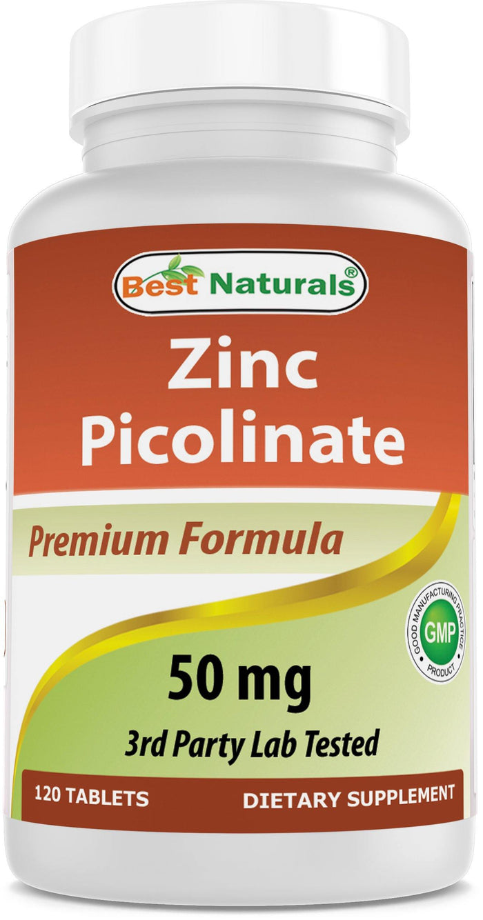 Best Naturals Zinc 50mg Supplements (as Zinc Picolinate) - Zinc Vitamins for Adults Immune Support - 120 Tablets
