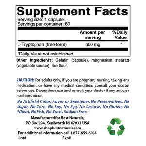 Best Naturals L-Tryptophan 500 mg 60 Capsules - shopbestnaturals.com