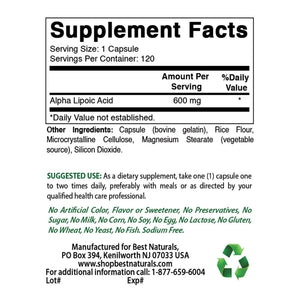 Best Naturals Alpha Lipoic Acid 600 mg 120 Capsules - shopbestnaturals.com