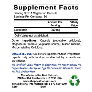 Best Naturals Lactoferrin 250 mg 60 Vegetarian Capsules