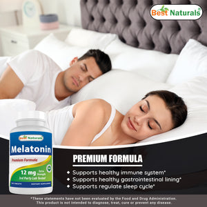 Best Naturals Melatonin 12 mg 365 Tablets (1 Year Supply) | Drug-Free Nighttime Sleep Aid - Melatonin for Sleep and Relaxation