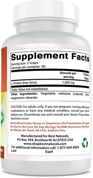 Best Naturals L-Proline 500 mg 120 Capsules - shopbestnaturals.com
