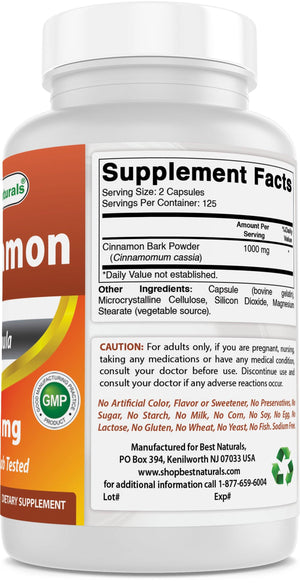 Best Naturals Cinnamon 500 mg 250 Capsules - shopbestnaturals.com