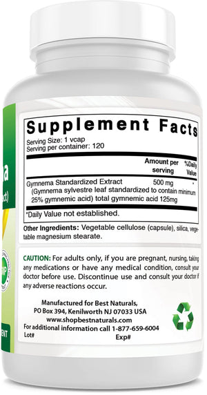 Best Naturals Gymnema Sylvestre 500 mg 120 Capsules - shopbestnaturals.com