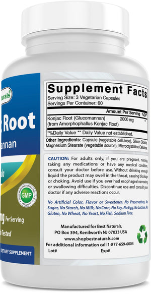 Best Naturals Konjac Glucomanan Root 2000 mg 180 Vegetarian Capsules - shopbestnaturals.com