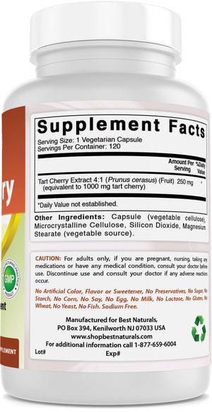 Best Naturals Tart Cherry 1000 mg 120 Vegetarian Capsules - shopbestnaturals.com