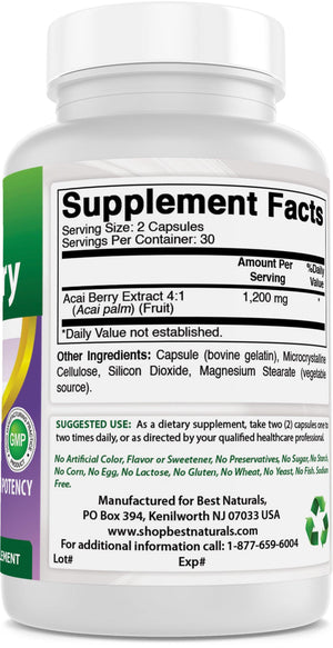 Best Naturals Acai Berry Extract 600 mg 60 Capsuels - shopbestnaturals.com