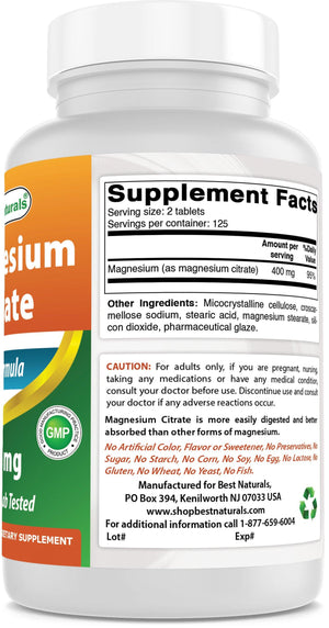 Best Naturals Magnesium Citrate 200 mg 250 tablets - shopbestnaturals.com