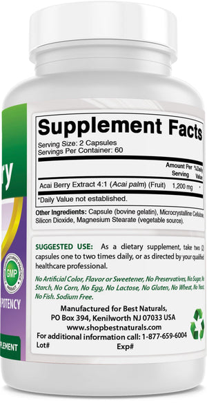 Best Naturals Acai Berry Extract 600 mg 120 Capsuels - shopbestnaturals.com
