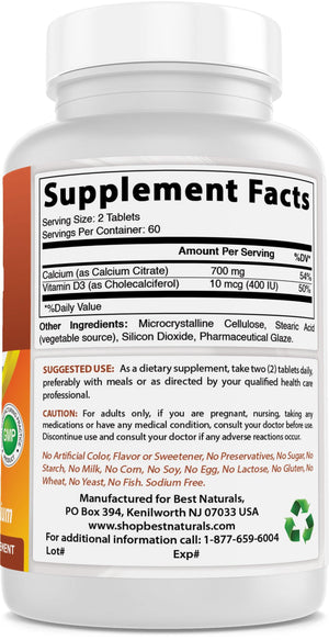 Best Naturals Calcium Citrate with Vitamin D3 120 Tablets - shopbestnaturals.com