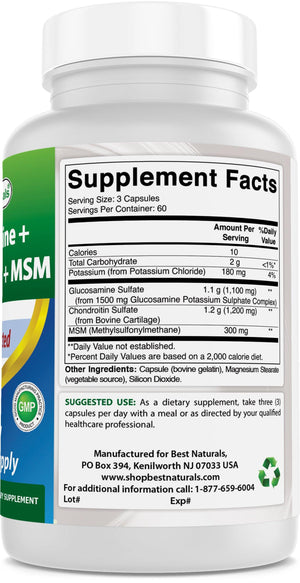 Best Naturals Glucosamine Chondroitin MSM 180 Capsules - shopbestnaturals.com