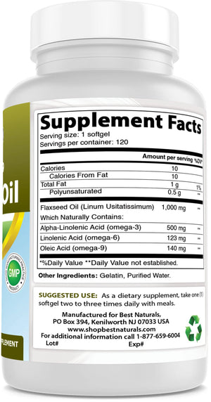 Best Naturals Flaxseed oil 1000 mg 120 Softgels - shopbestnaturals.com