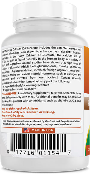 Best Naturals Calcium D-Glucarate 200 mg 120 Tablets