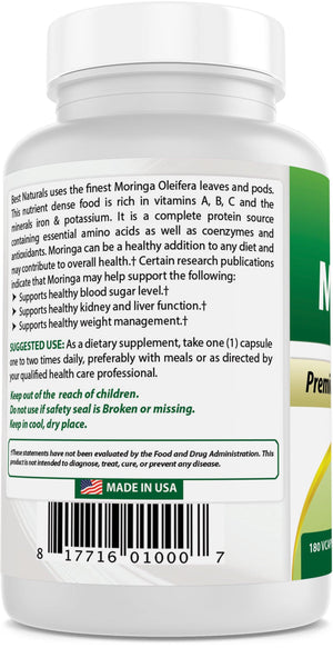 Best Naturals Moringa 500 mg 180 Vegetarian Capsules - shopbestnaturals.com