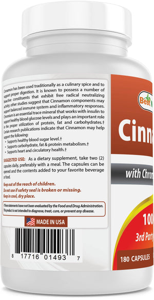Best Naturals Cinnamon with Chromium 1000 mg 180 Capsules - shopbestnaturals.com