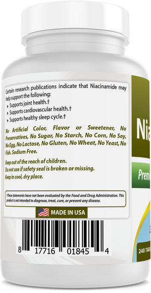 Best Naturals Niacinamide 500mg 240 Tablets (Suitable for Vegetarian) - Non-Flushing Form of Niacin (Vitamin B3)