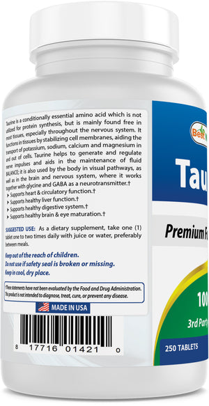 Best Naturals Taurine 1000 mg 250 Tablets