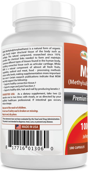 Best Naturals MSM 1000 mg 180 Capsules - shopbestnaturals.com
