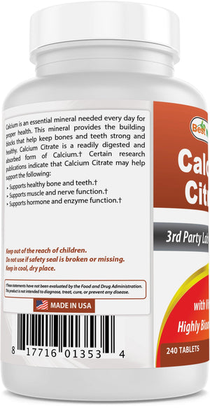 Best Naturals Calcium Citrate with Vitamin D3 240 Tablets - shopbestnaturals.com