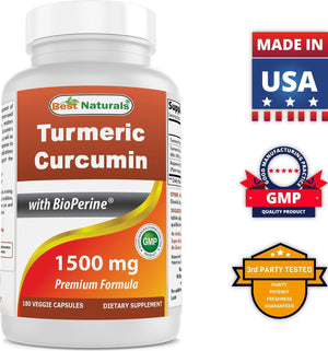 Best Naturals Turmeric Curcumin 1500mg/Serving with Bioperine - 180 Veggie Capsules - shopbestnaturals.com