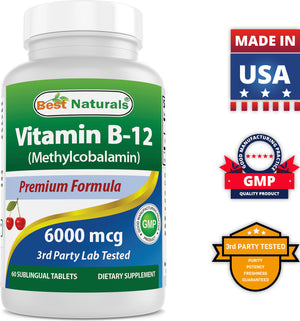 Best Naturals Vitamin B-12 as Methylcobalamin (Methyl B12), 6000 mcg Tablet, 60 Count